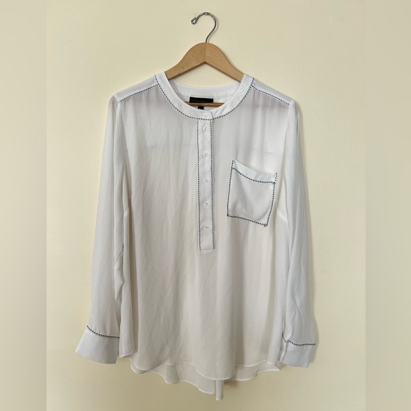 Lane Bryant Womens Shirt 18/20 Long Sleeve White Black Tunic Popover Chiffon Top - Picture 1 of 15